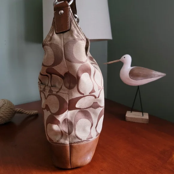 Coach North South Signature Duffel in Khaki Jacquard w/ Brown Leather #F17490 - Picture 6 of 15